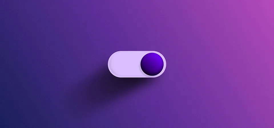 Digital on/off switch over a purple gradient